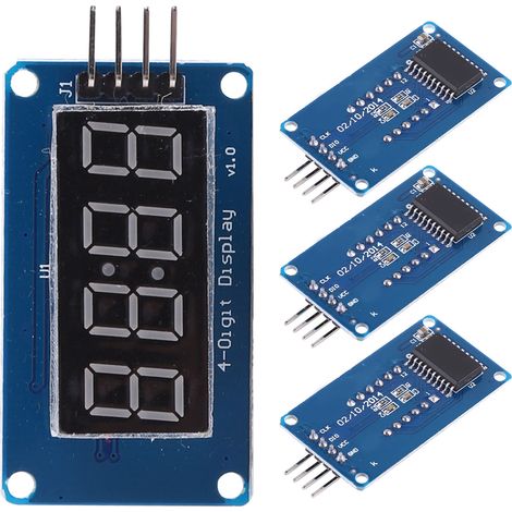 Lot de 4 modules d'affichage à 4 chiffres à tube LED rouge à luminosité réglable, compatibles avec la puce de commande TM1637 et incluant une horloge. (1/5)