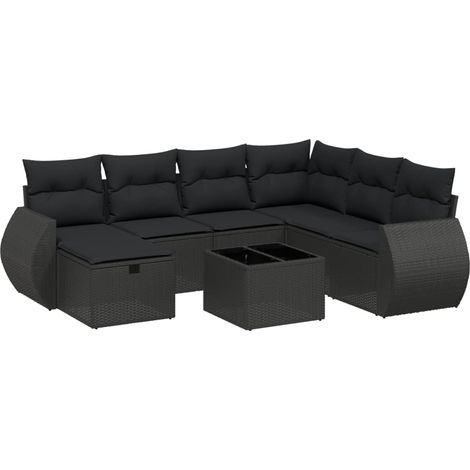 vidaXL Set Divani da Giardino con Cuscini 8 pz Nero in Polyrattan (1/4)