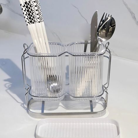 Support Mural Pour Couverts - 19,5 x 16,2 x 9,2 cm - Design Creux - Compatible Lave-Vaisselle - Gain de Place Vertical - 1 Pièce (1/5)