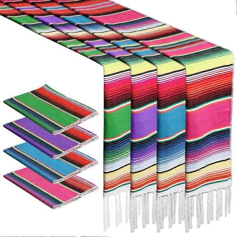 Lot de 4 chemins de table mexicains 35,5 x 218 cm, décoration pour fête mexicaine ou mariage. (1/5)