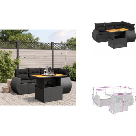 5-tlg. Garten-Sofagarnitur mit Kissen Schwarz Poly Rattan - Gartenmöbel Set - PE-Rattan Möbel - Outdoor Lounge - Gartenlounge - Terrassenmöbel (1/3)
