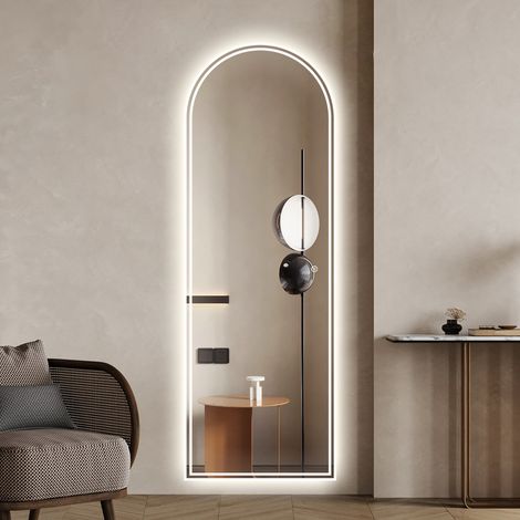 WDWRITTI Gewölbt Standspiegel 160x60cm Ganzkörperspiegel mit Beleuchtung Spiegel mit Beleuchtung für Ankleidezimmer, Schlafzimmer, Wohnzimmer, Friseursalon