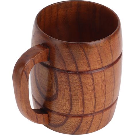 Chope à bière en bois avec anse, 300 ml, anti-brûlure, sculptée, idéale pour le thé, le lait ou la bière, à utiliser dans la cuisine ou au bar. (1/5)