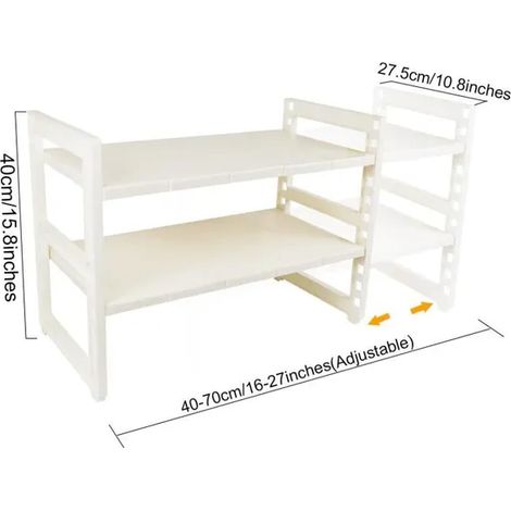 Organiseur sous évier - Blanc - 2 étages - Acier - 40x27.5x(40-70)cm - Multifonctionnel (1/4)