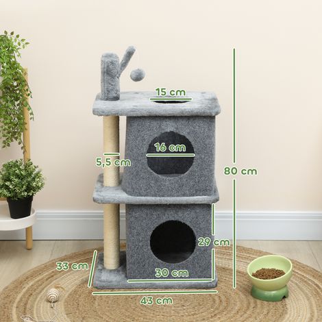 Arbre à chat à 3 niveaux tour pour chat 2 niches et surface de repos confortable. balle 43 x 33 x 80 cm gris foncé (1/5)