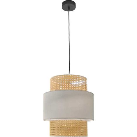 LAMPADARIO A SOSPENSIONE IN VIMINI CREMA E BIANCO Ø40 X H44 CM – LAMPADA DA SOFFITTO (1/5)