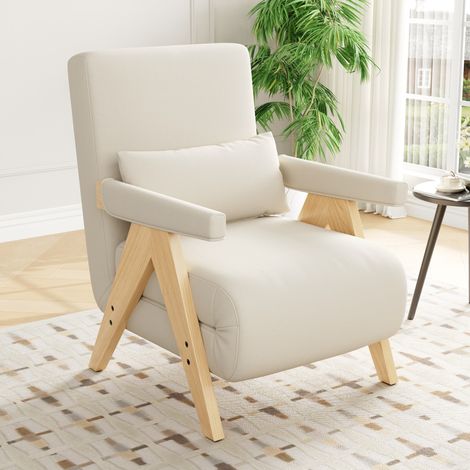 Poltrona modulabile 64x60x87 cm in tessuto beige, 3 in 1 per salotto o ufficio (1/5)