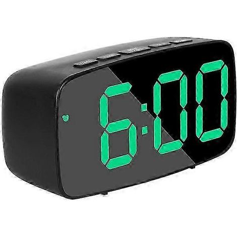 Réveil miroir de chevet à piles avec éclairage LED double fonction, couleur : coque noire en forme d'arc (surface noire, éclairage vert) (1/4)