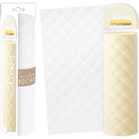 Tapis Bûche Silicone « Matelassé » - Moule Bûche de Noël 3D en Relief - 28,3 x 18 cm - Pâtisserie, Dessert, Gâteau - Avec Recette - Blanc - 2974 (1/5)