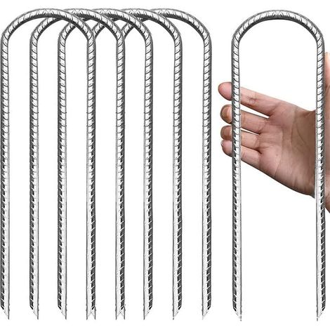 Verzinkte Stahl-Erdanker – 30 cm (12 Zoll) U-förmiger Bewehrungsstahl für Zelte, Zäune und Trampoline – Silber – 6er-Pack – 6 x 300 mm