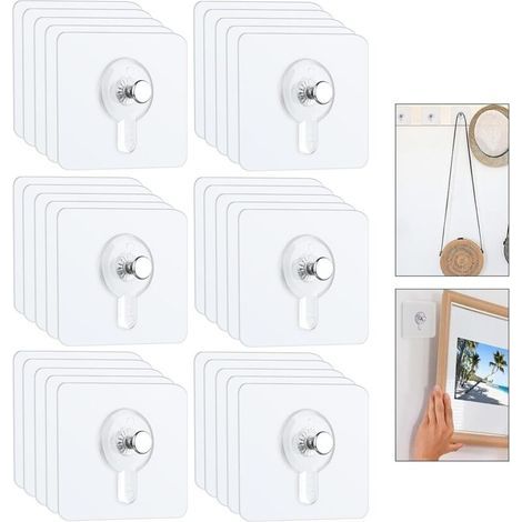 Lot de 30 Accroche Tableau Sans Percer, Fixation Murale Transparent Accroche Cadre, Crochets Auto-adhésifs pour Accroche Cadres Photo,Miroir (1/5)