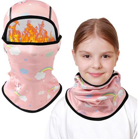 Kinder Sturmhaube Winter warm winddicht Fleece für 2-8 Jahre, Pink Einhorn (1/5)