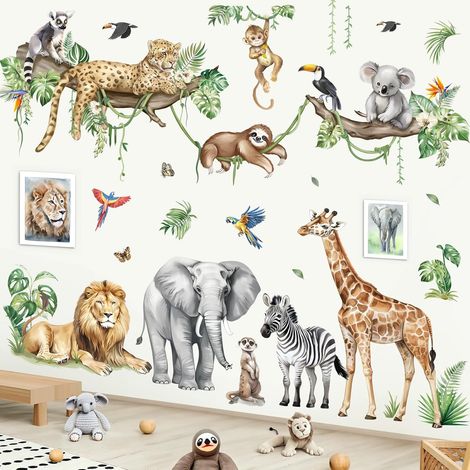 Stickers Muraux Animaux de Jungle Autocollant Mural Safari Arbre (1/5)