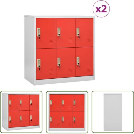 The Living Store Schließfachschränke 2 Stk. Hellgrau und Rot 90x45x92,5cm Stahl - Schliessfachschrank - Metallschrank - Garderobe - Aufbewahrungsbox - Schreibtischorganisation (1/5)