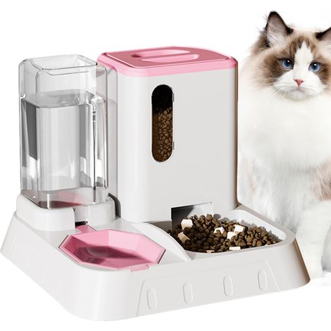 Distributeur automatique de nourriture et d'eau pour chat, transparent, grand récipient antidérapant (rose)-AquaForge (1/5)