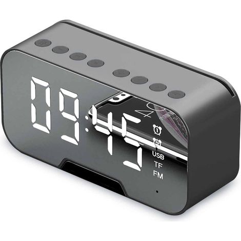 Kabelloser Bluetooth-Lautsprecher in Spiegelform mit FM-Radio, Kartengröße, innovatives Geschenk mit Wecker und Lautsprecher für Studenten (Schwarz) (1/5)