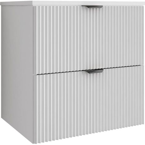 Mobile da bagno con frontale scanalato 60 cm con 2 cassetti, bianco, con maniglia nera, 60 x 47 x 60 cm (1/5)