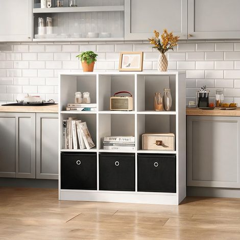 Étagère cubique en bois avec 3 tiroirs en tissu 80 x 30 x 86,5 cm (1/5)