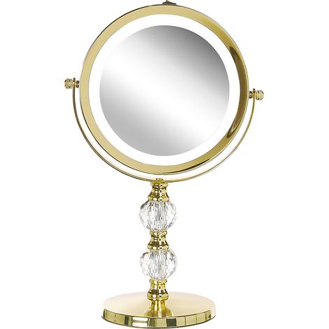 Espejo de maquillaje iluminación LED metal dorado ø 13 cm doble cara magnifica 1x / 5x Claira