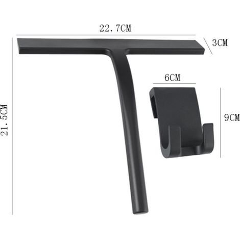 Silicone Douche Grattoir En Acier Inoxydable Douche Bain Salle De Bains Miroir Verre Carrelage Nettoyage [Noir] (1/4)