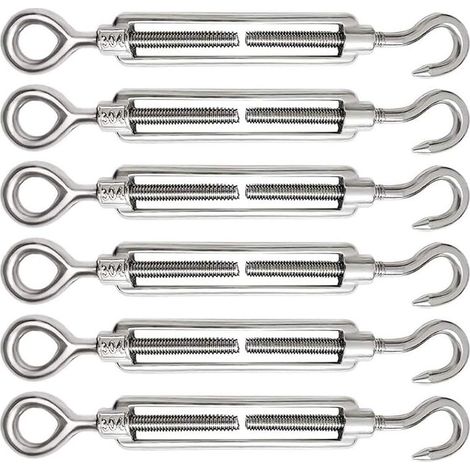 Tendeur Cable 6 Pièces M5 Tendeur Cable Inox 304 Réglable Crochet de Ridoir et Oeil pour Tendeur de Fil Cable Acier Corde Crochet Tendeur Accessoires (1/5)