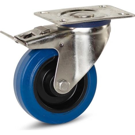 Roulette pivotante freinée - MESO - Caoutchouc élastique inox - Platine - 100mm - 100kg