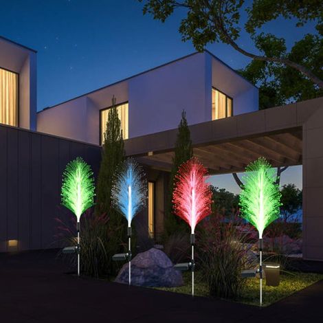 Lampes Solaires Décoratives Jardin - Tiges Métalliques - Fibres Optiques - Étanche IP65 - Changement Automatique de Couleur RGB - 4 Pièces (1/5)