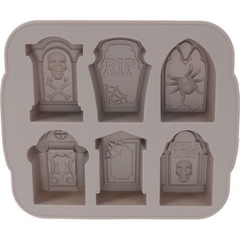 Silikon-Eiswürfelform in Grabsteinform für Halloween, Schokolade, Cocktails, Whisky, Bar- und Partyzubehör (grau) – 21,50 x 17,20 x 3,00 cm – Grau (1/5)