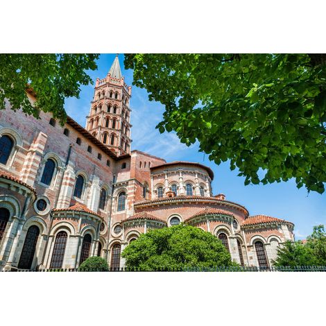 Tableau sur toile devant la Basilique Saint-Sernin de Toulouse 65x97 cm - Impression sur Toile Murale Décorative - Image imprimée en HD sur Toile - Toile sur Châssis en Bois FSC - Fabriqué en France (1/4)