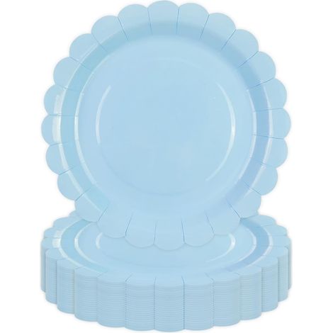 Assiettes en Carton - 50 Pièces - Bord Festonné - 18 cm - Bleues - Pour Fêtes et Repas (1/5)