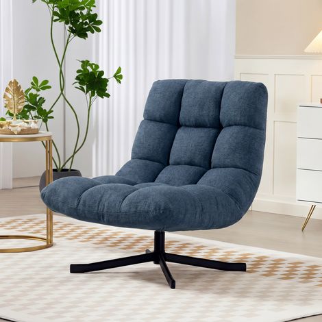 Fauteuil pivotant d'appoint, fauteuil lounge moderne sans accoudoirs avec pieds en acier, bleu foncé (1/5)