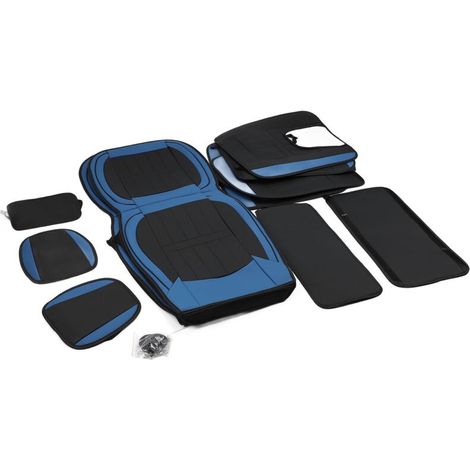 Housse de siège de voiture, protection respirante et confortable en cuir entièrement enveloppé, pour la plupart des véhicules, style Standard noir et bleu (1/2)