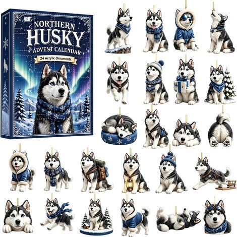 Weihnachtsüberraschungsbox mit Husky-Motiv, Adventskalender, Weihnachtskalender, Überraschungsbox, Acryl-Schlüsselanhänger, Geschenkbox (1/5)