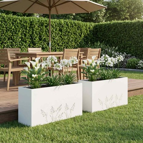 vidaXL Macetero de Jardín 2 uds. Blanco 100 x 20 x 49 cm (1/5)