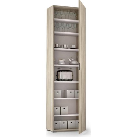 Dmora - Armadio multiuso Abuela, Mobile lineare a 1 Anta e 7 ripiani, Colonna da ingresso o bagno, Scarpiera moderna, 100% Made in Italy, 50x30h182 cm, Olmo