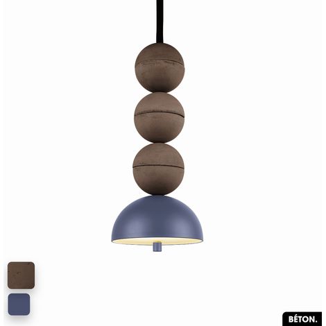 Lampe de suspension en béton - BOSFOR CONCRETE CHOCOLAT - INDIGO 3 BALLES LED 14W (1/2)