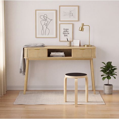 Consola de entrada 120x35x77,6 cm de MDF y madera, roble claro, con almacenaje FloraGrace (1/5)