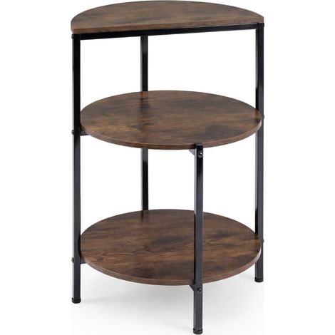 3-Tier Industrial Side Table with Metal Frame, Adjustable Feet