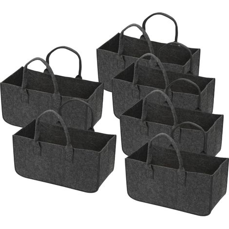 Randaco Sacchetti in feltro per legna da ardere, confezione da 6, 50x25x25 cm, grigio scuro, borsa per legna da ardere, cestino in feltro pieghevole, cestino per legna da ardere, borsa per la spesa (1/5)