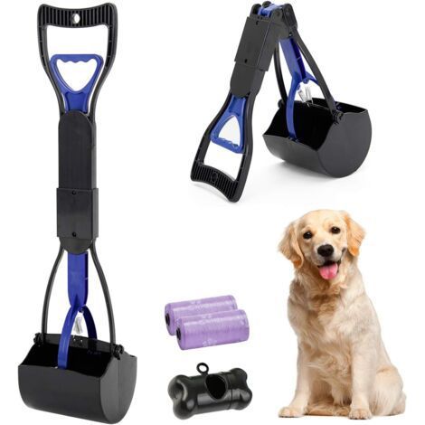 Poop Scoop, 60cm Dog Poop Scooper with Long Strong Handle Serrated Tongs, Foldable Cleaning Pickup Dog Poop Clip for Dog and Cat Pet, Waste (Blue) (1/5)