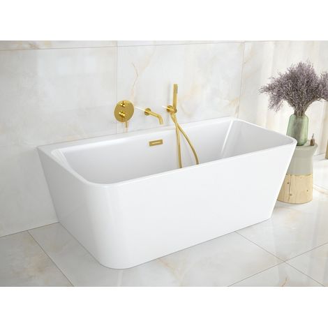 Baignoire asymétrique blanc avec bonde chrome VARYA 150x75 (1/4)
