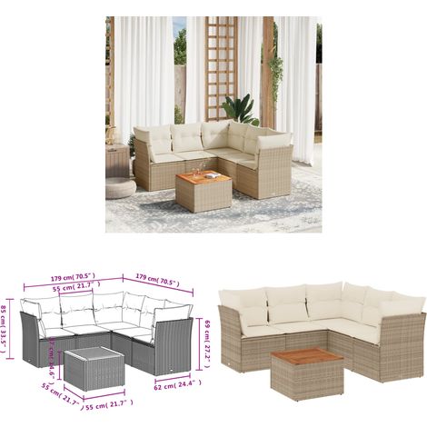 Salon de jardin avec coussins 6 pcs beige résine tressée - Salon De Jardin - Mobilier De Jardin - Salon Extérieur - Set De Salon - Résine Tressée - Home & Living (1/3)