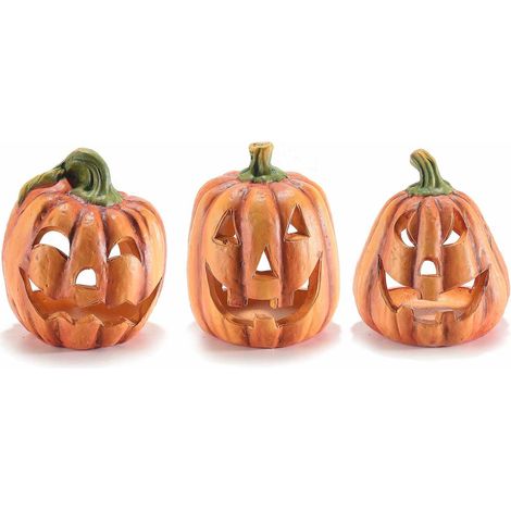 Zucche di Halloween portacandela tealight in terracotta colorata, set da 6 pezzi, Ø 9 cm x 11 H