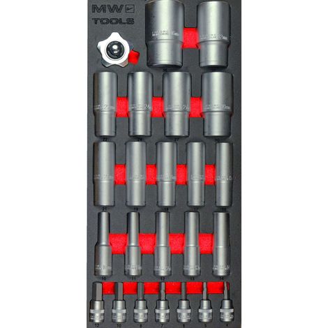 Mw Tools – Jeu de douilles 1/2-3/8 24 pièces – Douilles longues 10-36 mm – Module de servante – MWD1224