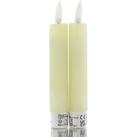 Lumineo Batterie LED Stabkerzen Creme Ø 2,2 cm Höhe 14,5 cm - warmweiß (1/3)