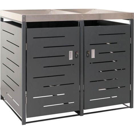 [NON UTILIZZATO] 2x copribidoni box spazzatura rifiuti HHG-377 84x134x125cm acciaio zincato