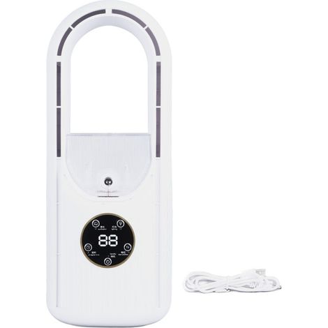 Ventilateur sans lame, réglage à 6 vitesses, réservoir d'eau de 100ml, ventilateur de refroidissement par brumisation de Table USB silencieux avec synchronisation blanc (1/5)