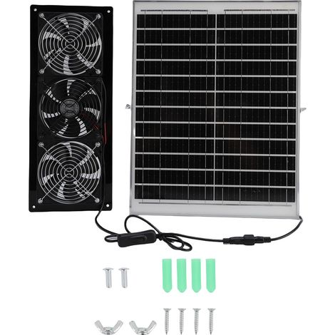 Kit de 3 ventilateurs à énergie solaire, panneau 25W et Ventilation à grande vitesse pour serre, poulailler, hangar, maison pour animaux de compagnie