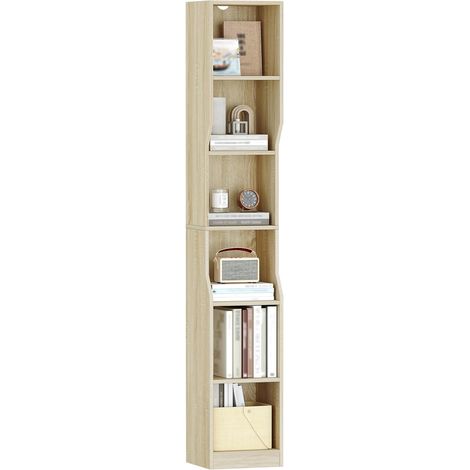 Bibliothèque, Étagère à 6 Niveaux, Bibliothèque Étroite, Etagère Cube, Meuble de Rangement Livres, pour Bureau, Salon, Chambre, Style Moderne, Beige Chêne