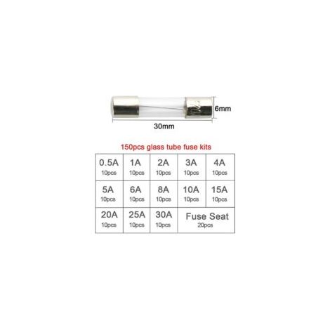 150 tubos de vidrio de soplado rápido profesionales de 6x30 mm para automóviles - 130 fusibles de tubo de vidrio de soplado rápido + 20 asientos para fusibles - Crezuo